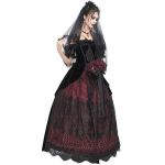 Longue Robe 'Liuva' Noire et Bordeaux en Dentelle et Velours