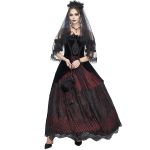 Longue Robe 'Liuva' Noire et Bordeaux en Dentelle et Velours