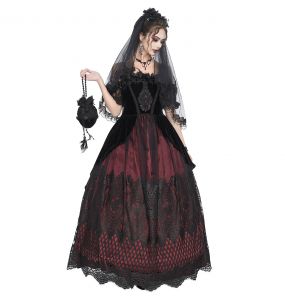 Black Velvet Burgundy 'Liuva' Long Wedding Dress