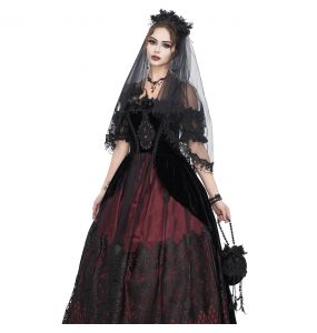 Black Velvet Burgundy 'Liuva' Long Wedding Dress