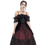 Longue Robe 'Liuva' Noire et Bordeaux en Dentelle et Velours