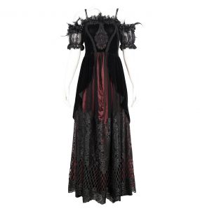 Black Velvet Burgundy 'Liuva' Long Wedding Dress