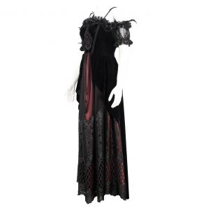 Black Velvet Burgundy 'Liuva' Long Wedding Dress