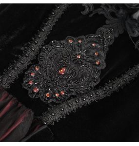 Longue Robe 'Liuva' Noire et Bordeaux en Dentelle et Velours