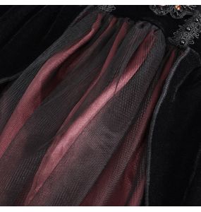 Longue Robe 'Liuva' Noire et Bordeaux en Dentelle et Velours