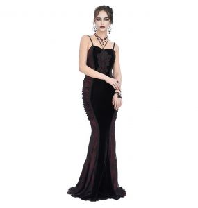 Black Velvet and Burgundy 'Naïade' Long Dress