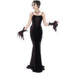 Black Velvet and Burgundy 'Naïade' Long Dress