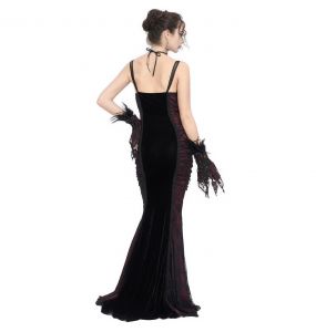 Black Velvet and Burgundy 'Naïade' Long Dress