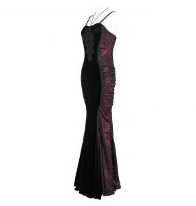 Black Velvet and Burgundy 'Naïade' Long Dress