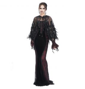 Black Velvet and Burgundy 'Naïade' Long Dress