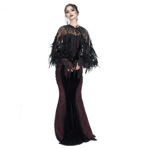 Black Velvet and Burgundy 'Naïade' Long Dress