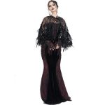 Black Velvet and Burgundy 'Naïade' Long Dress