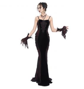 Black Velvet and Burgundy 'Naïade' Long Dress