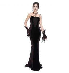 Black Velvet and Burgundy 'Naïade' Long Dress