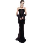 Black Velvet and Burgundy 'Naïade' Long Dress