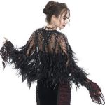 Cape Courte 'Helchen' en Plumes et Paillettes Noires