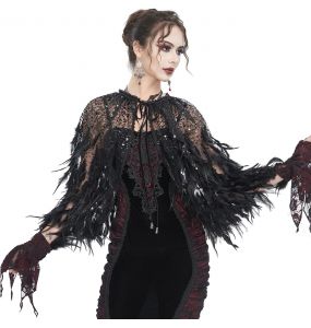 Cape Courte 'Helchen' en Plumes et Paillettes Noires