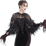 Cape Courte 'Helchen' en Plumes et Paillettes Noires