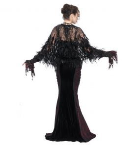 Cape Courte 'Helchen' en Plumes et Paillettes Noires