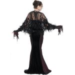 Short Cape 'Helchen' in Black Feathers and Sequins