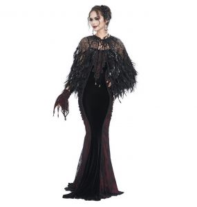 Cape Courte 'Helchen' en Plumes et Paillettes Noires