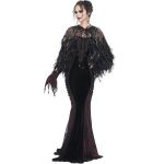 Cape Courte 'Helchen' en Plumes et Paillettes Noires