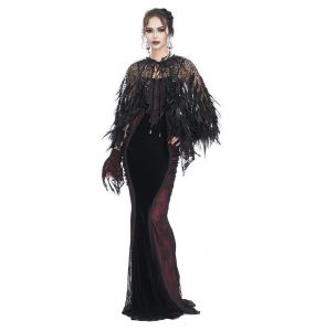 Cape Courte 'Helchen' en Plumes et Paillettes Noires