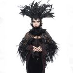 Cape Courte 'Helchen' en Plumes et Paillettes Noires