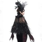 Cape Courte 'Helchen' en Plumes et Paillettes Noires