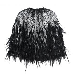 Cape Courte 'Helchen' en Plumes et Paillettes Noires