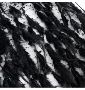 Cape Courte 'Helchen' en Plumes et Paillettes Noires