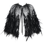 Short Cape 'Helchen' in Black Feathers and Sequins