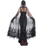 Longue Cape 'Helchen' en Plumes et Paillettes Noires