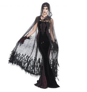 Longue Cape 'Helchen' en Plumes et Paillettes Noires