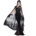 Longue Cape 'Helchen' en Plumes et Paillettes Noires