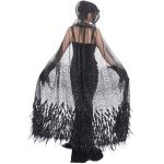 Longue Cape 'Helchen' en Plumes et Paillettes Noires