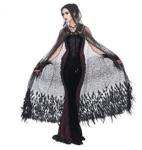 Longue Cape 'Helchen' en Plumes et Paillettes Noires