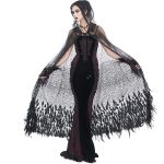 Longue Cape 'Helchen' en Plumes et Paillettes Noires