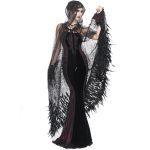 Longue Cape 'Helchen' en Plumes et Paillettes Noires