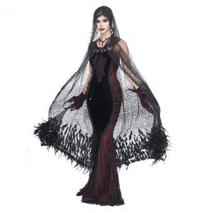 Longue Cape 'Helchen' en Plumes et Paillettes Noires