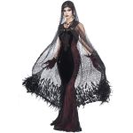 Longue Cape 'Helchen' en Plumes et Paillettes Noires