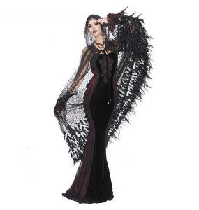 Longue Cape 'Helchen' en Plumes et Paillettes Noires