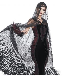 Long Cape 'Helchen' in Black Feathers and Sequins