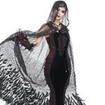 Longue Cape 'Helchen' en Plumes et Paillettes Noires