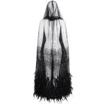 Longue Cape 'Helchen' en Plumes et Paillettes Noires