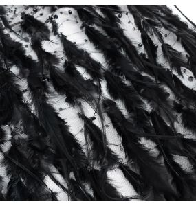 Longue Cape 'Helchen' en Plumes et Paillettes Noires