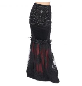 Black and Burgundy 'Modaharius' High Wasted Long Skirt