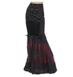 Black and Burgundy 'Modaharius' High Wasted Long Skirt