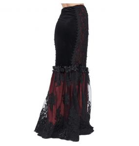 Black and Burgundy 'Modaharius' High Wasted Long Skirt