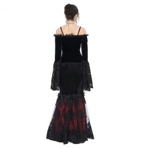 Black and Burgundy 'Modaharius' High Wasted Long Skirt